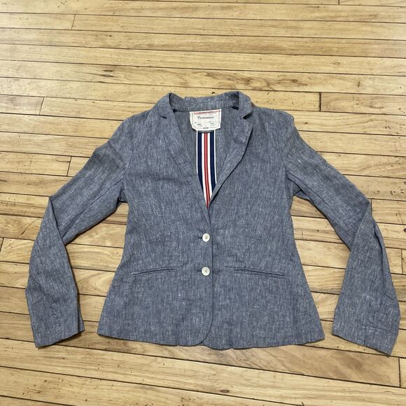 Cartonnier Anthropologie Linen Blazer Women 4 Blue Light 2 Button Preppy Beach 4 - Picture 14 of 16